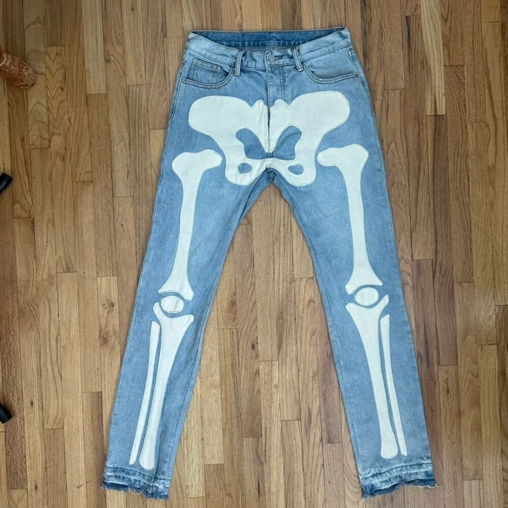 MNML Skeleton Bone Denim Jeans Light Wash Men's 33